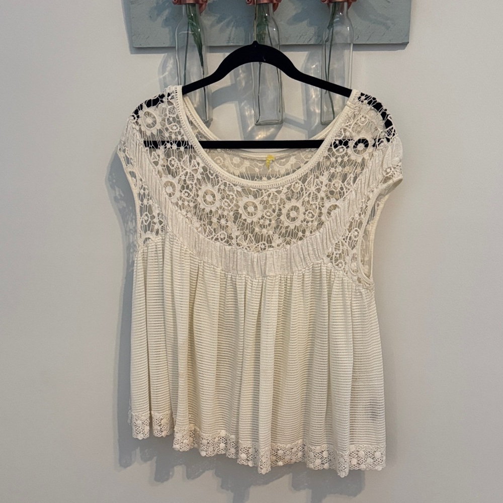 Free People Cream Lace Blouse